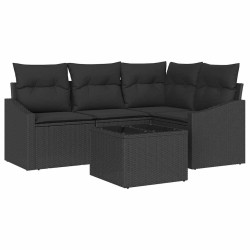 Ensemble de Canapés avec coussin 5 pcs Noir polyrotin 518606518606