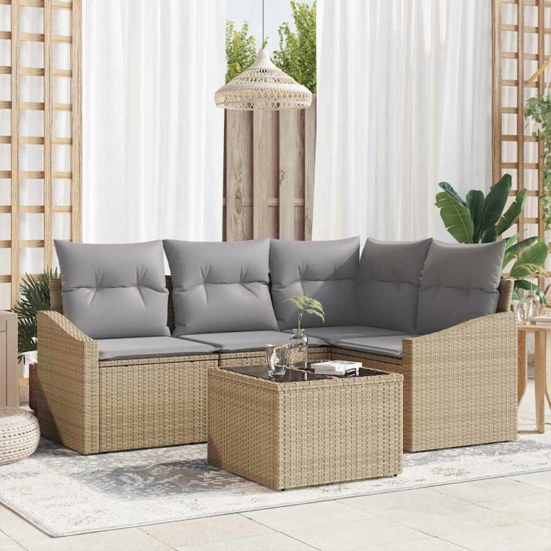 Ensemble de Canapés avec coussin 5 pcs Beige polyrotin 518607518607