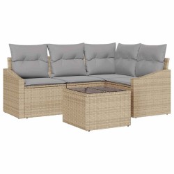 Ensemble de Canapés avec coussin 5 pcs Beige polyrotin 518607518607