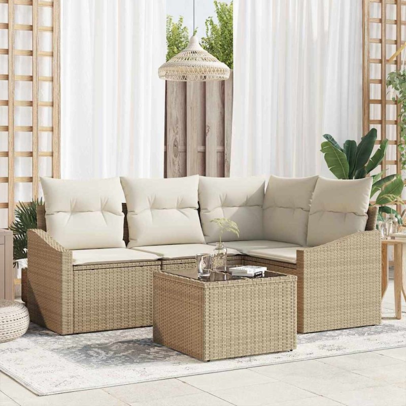 Ensemble de Canapés avec coussin 5 pcs Beige polyrotin 518608518608