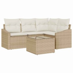 Ensemble de Canapés avec coussin 5 pcs Beige polyrotin 518608518608