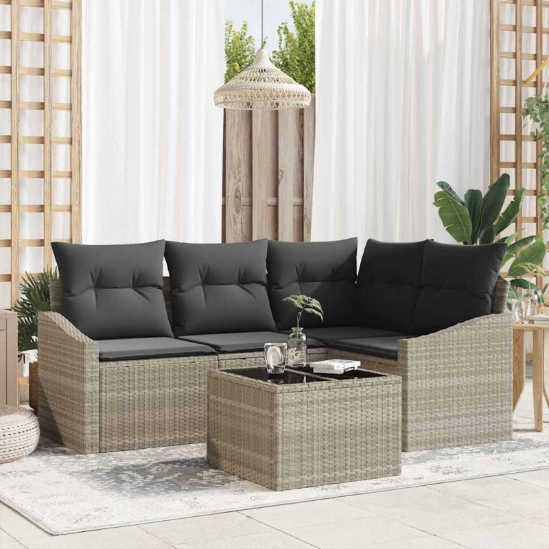 Ensemble de Canapés avec coussin 5 pcs Gris clair polyrotin 518609518609