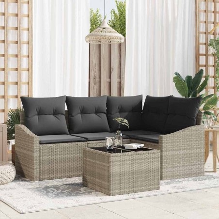 Ensemble de Canapés avec coussin 5 pcs Gris clair polyrotin 518609518609