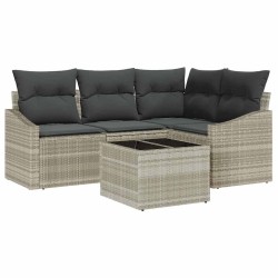 Ensemble de Canapés avec coussin 5 pcs Gris clair polyrotin 518609518609