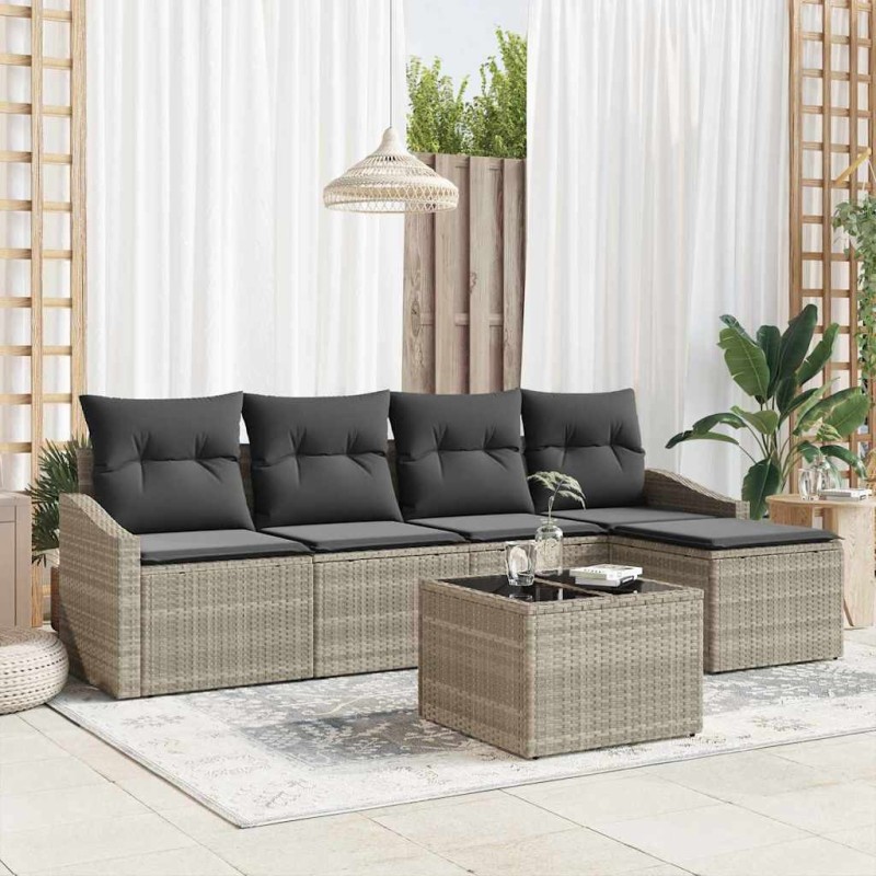 Ensemble de Canapés avec coussin 6 pcs Gris clair polyrotin 518611518611