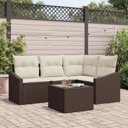 Ensemble de Canapés avec coussin 5 pcs Marron polyrotin 518612518612