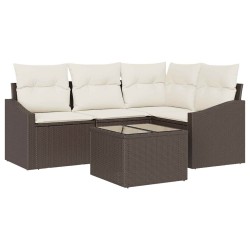Ensemble de Canapés avec coussin 5 pcs Marron polyrotin 518612518612