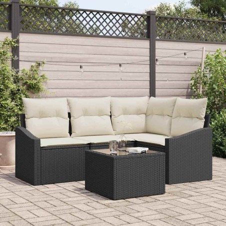Ensemble de Canapés avec coussin 5 pcs Noir polyrotin 518613518613