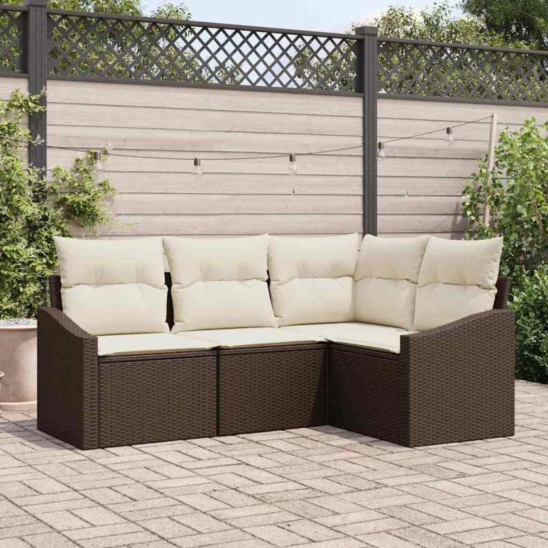 Ensemble de Canapés avec coussin 4 pcs Marron polyrotin 518614518614