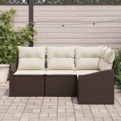 Ensemble de Canapés avec coussin 4 pcs Marron polyrotin 518614518614