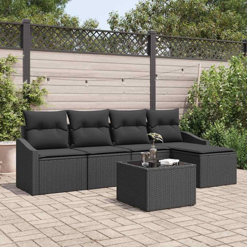 Ensemble de Canapés avec coussin 6 pcs Noir polyrotin 518615518615