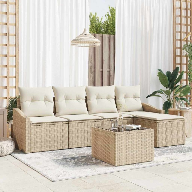 Ensemble de Canapés avec coussin 6 pcs Beige polyrotin 518617518617
