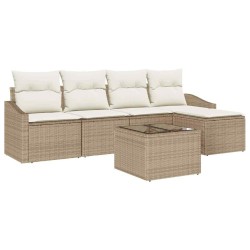 Ensemble de Canapés avec coussin 6 pcs Beige polyrotin 518617518617