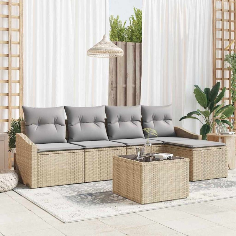 Ensemble de Canapés avec coussin 6 pcs Beige polyrotin 518619518619