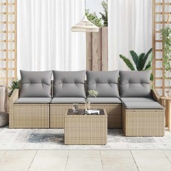 Ensemble de Canapés avec coussin 6 pcs Beige polyrotin 518619518619
