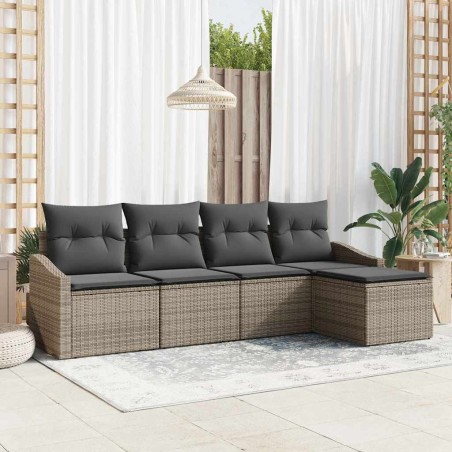 Ensemble de Canapés avec coussin 5 pcs Gris polyrotin 518621518621