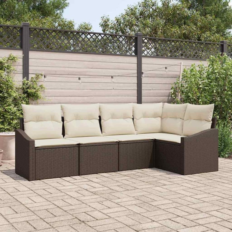 Ensemble de Canapés avec coussin 5 pcs Marron polyrotin 518622518622