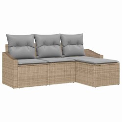 Ensemble de Canapés avec coussin 4 pcs Beige polyrotin 518625518625