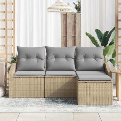 Ensemble de Canapés avec coussin 4 pcs Beige polyrotin 518625518625