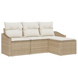 Ensemble de Canapés avec coussin 4 pcs Beige polyrotin 518626518626