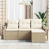 Ensemble de Canapés avec coussin 4 pcs Beige polyrotin 518626518626