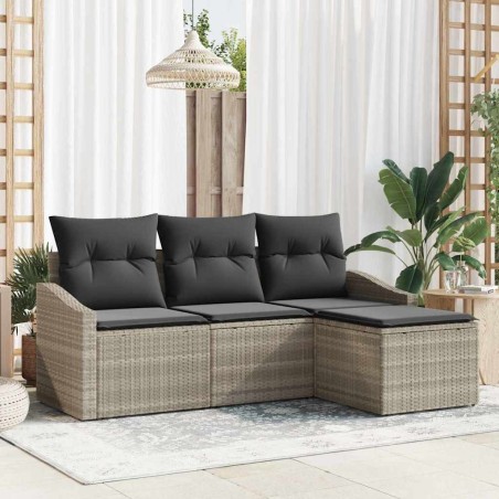 Ensemble de Canapés avec coussin 4 pcs Gris clair polyrotin 518627518627