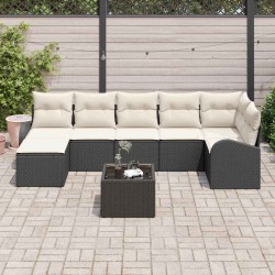Ensemble de canapé de jardin avec coussin 8 pcs Noir Poly rotin 518633518633