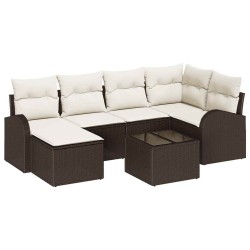 Ensemble de canapé de jardin 7 pcs Marron polyrotin 518634518634