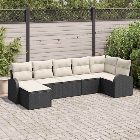 Ensemble de canapé de jardin avec coussin 7 pcs Noir Poly rotin 518635518635