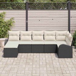 Ensemble de canapé de jardin avec coussin 7 pcs Noir Poly rotin 518635518635