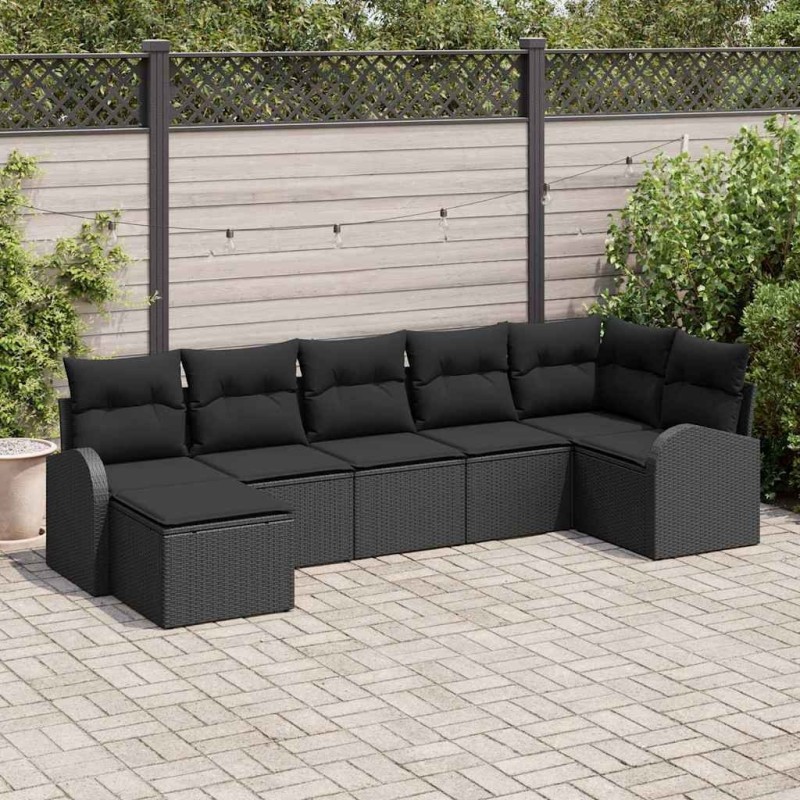 Ensemble de canapé de jardin avec coussin 7 pcs Noir Poly rotin 518639518639