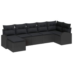 Ensemble de canapé de jardin avec coussin 7 pcs Noir Poly rotin 518639518639