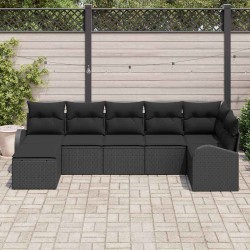 Ensemble de canapé de jardin avec coussin 7 pcs Noir Poly rotin 518639518639