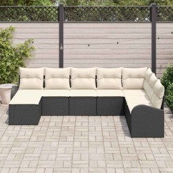 Ensemble de canapé de jardin avec coussin 8 pcs Noir Poly rotin 518640518640