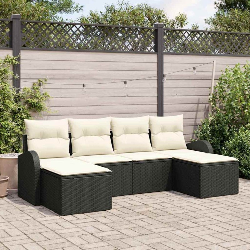 Ensemble de canapé de jardin 6 pcs Noir Poly Rattan 518643518643