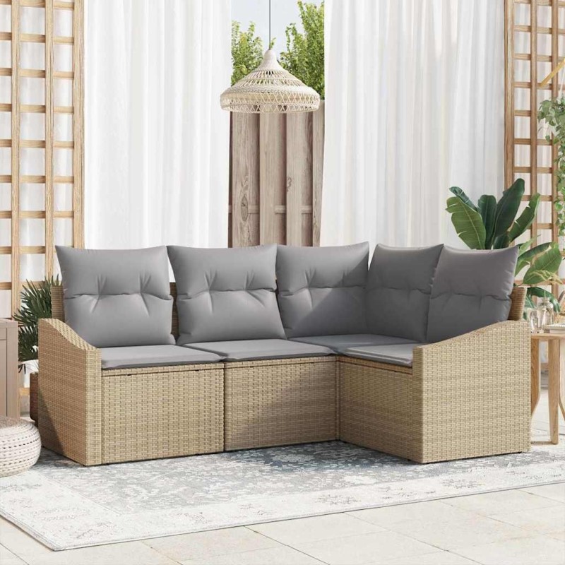 Ensemble de Canapés avec coussin 4 pcs Beige polyrotin 518646518646