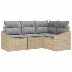 Ensemble de Canapés avec coussin 4 pcs Beige polyrotin 518646518646
