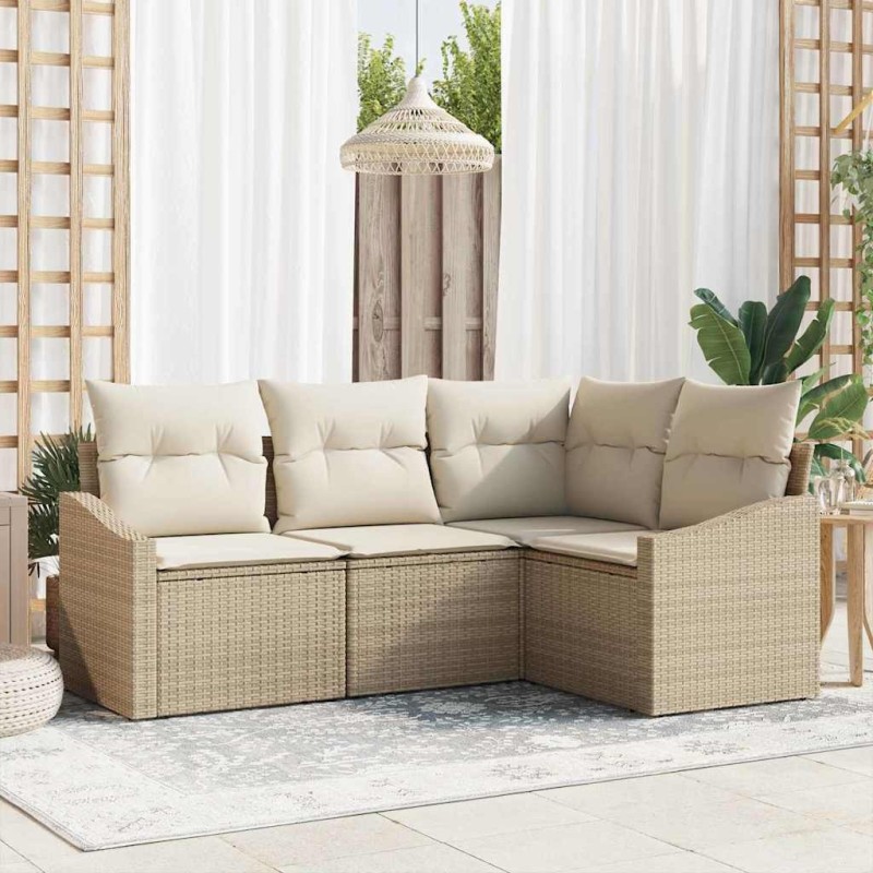 Ensemble de Canapés avec coussin 4 pcs Beige polyrotin 518647518647