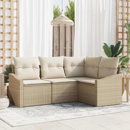 Ensemble de Canapés avec coussin 4 pcs Beige polyrotin 518647518647