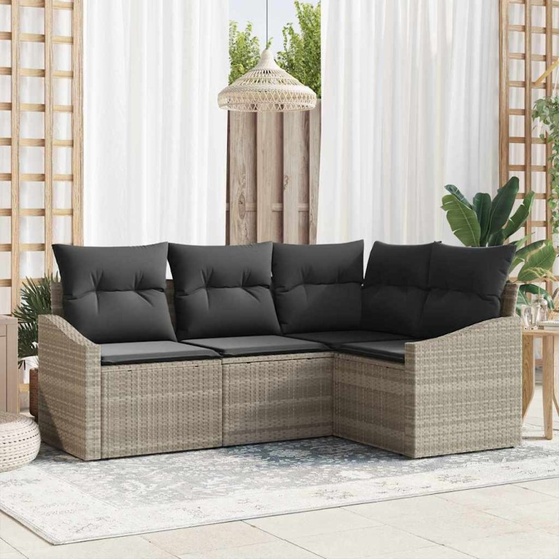 Ensemble de Canapés avec coussin 4 pcs Gris clair polyrotin 518648518648
