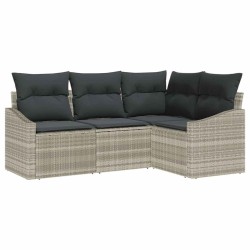 Ensemble de Canapés avec coussin 4 pcs Gris clair polyrotin 518648518648