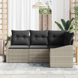 Ensemble de Canapés avec coussin 4 pcs Gris clair polyrotin 518648518648