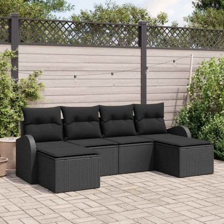 Ensemble de canapé de jardin 6 pcs Noir Poly Rattan 518653518653