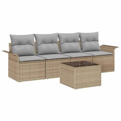 Ensemble de Canapés avec coussin 5 pcs Beige polyrotin 518660518660