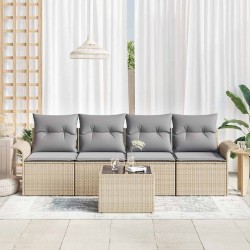 Ensemble de Canapés avec coussin 5 pcs Beige polyrotin 518660518660