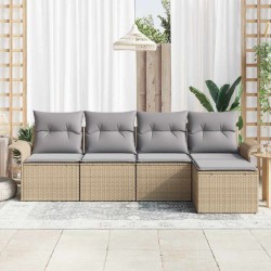 Canapé d’extérieur avec coussin 5 pcs Beige polyrotin 518663518663