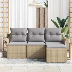 Ensemble de Canapés avec coussin 4 pcs Beige polyrotin 518664518664