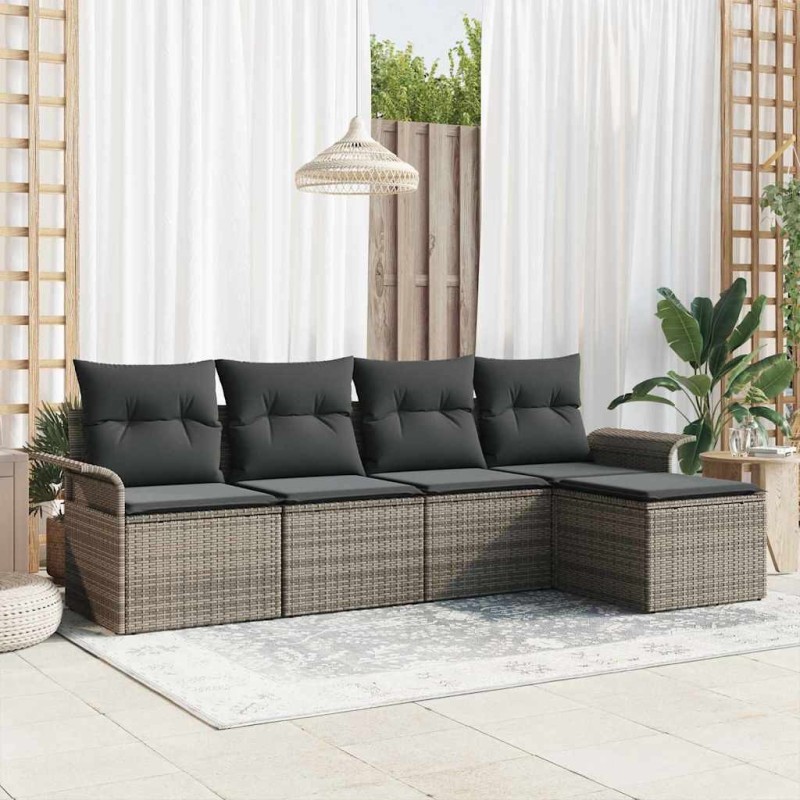Canapé d’extérieur avec coussin 5 pcs Gris polyrotin 518665518665