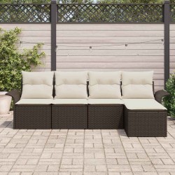 Canapé d’extérieur avec coussin 5 pcs Marron polyrotin 518666518666