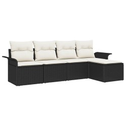 Canapé d’extérieur avec coussin 5 pcs Noir polyrotin 518667518667